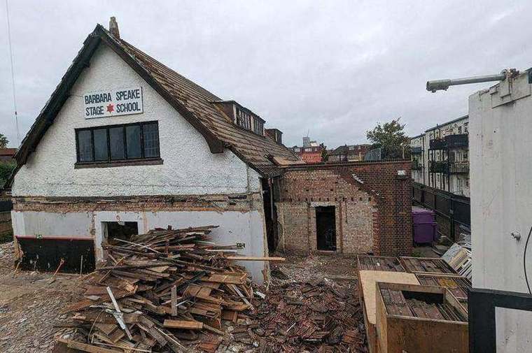 The school building during demolition