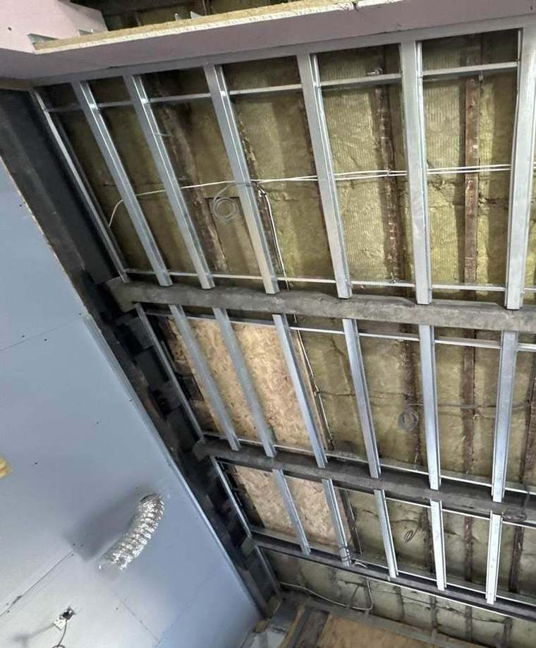Ceiling framed out between the two floors
