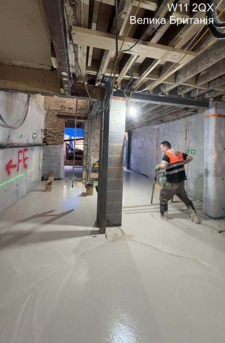 Structural steel columns in the lower ground floor