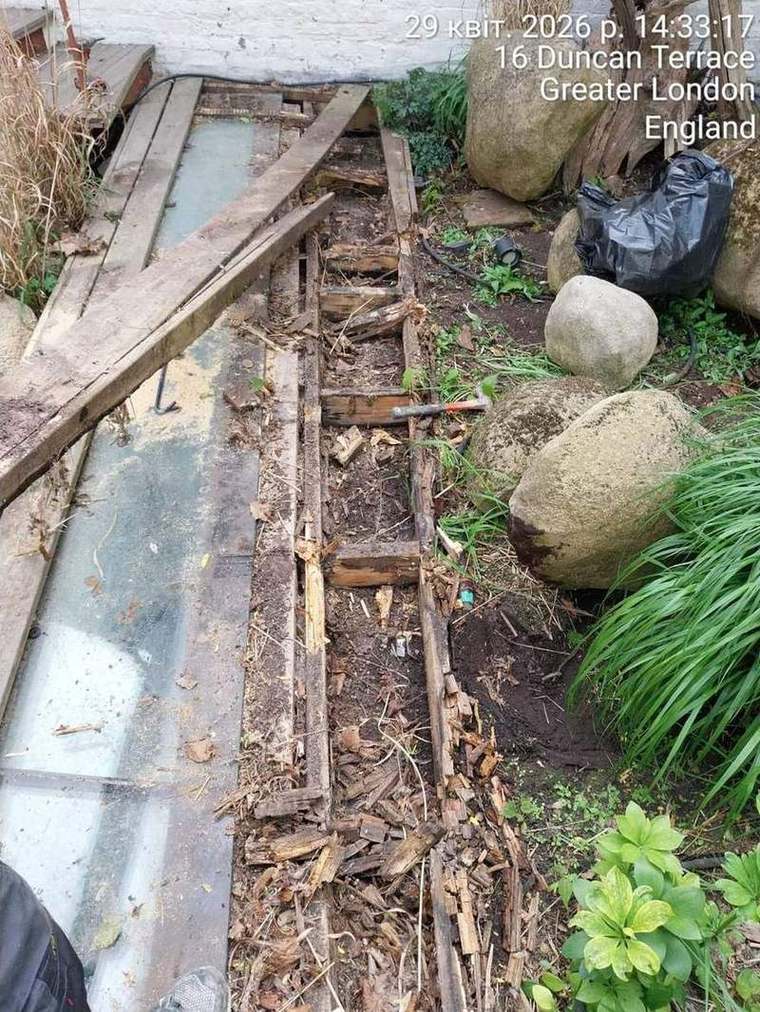 Old garden decking being stripped out